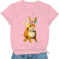 Majice za žene Uskršnji zeko cvjetni ispisani uzorak kratki rukav Okrugli vrat labavi majica Top Top