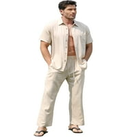 Astoseu muške posteljine postavljene na plažima i majica Set Summer Odmor odijelo za muškarce Khaki