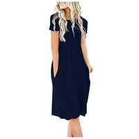 Outfmvch ljetne haljine Plava haljina haljina s kratkim rukavima s džepovima Casual haljine za žene Trendi plavi m