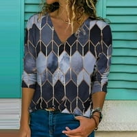 Košulje s dugim rukavima za žene Modne geometrije V-izrez Tisak pulover labavo bluza vrhova fragarn