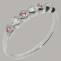 Britanci napravio je 14k bijeli zlatni prirodni dijamant i ružičasti turmalinski ženski vječni prsten - Opcije veličine - veličine 7