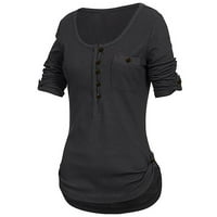Ženske bluze Henley casual bluza Čvrsti ženske košulje s dugim rukavima Ljetni vrhovi crne l