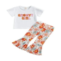 Jaweiwi dečji dečji dečji pantalone Set odeće, 3T 4T 5T kratkih rukava Crew slova štampana majica sa