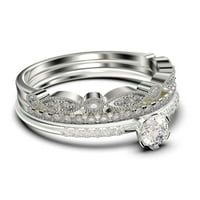 Zasljepljujući minimalistički 1. karat okrugli rez dijamant moissite pristupačni zaručnički prsten, vjenčani prsten u srebru s 18k bijelim zlatnim oblogom, Trio set, podudaranje
