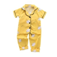 Dječje dječje djece Dječje dječake Satinske pidžame Set Ljetni PJS postavlja gumb niz majicu kratkih
