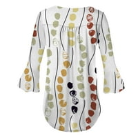 Strungten ženski gumb dolje majice Print Tunic Ljetni vrhovi Dressy Bell rukave V izrez Humne majice