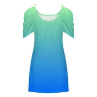 Ženski čišćenje grafički otisci na vratu kratkih rukava mini haljine casual kratke haljine, plave, l