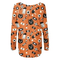 Tking modni vrhovi dugih rukava za žene plus veličine V izrez Halloween Print majica Ležerne tipke Tunička bluza narančasta