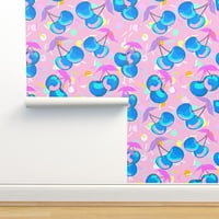 Komercijalni swatch pozadina - Crtani trešnje svijetle boje Pink Blue Neon Look Girly Digital Sprinkles Feminine Slatka djevojka Tradicionalna pozadina u kašičici