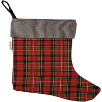 Tartan plairan božićne čarape - 18 H, 11 W, crvena, plava, zelena, siva manžetna
