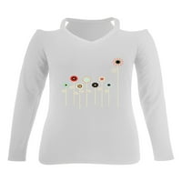 Pfysire Women s dugim rukavima cvjetni gornji hladni ramena v izrez majica bluza bijela 2xl