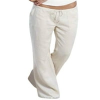 Pfysire Womens ravno bootcut hlače džepovi za crtanje ležerne pantalone bijele s