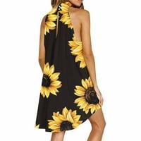 Ženska cvjetna haljina za printu ljeto za Halter vrat Tvrdi bez rukava Dužina koljena neregularne haljine