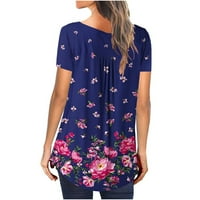 Ichuanyi trendy cvjetni tunici za žensku ljetnu casual bluzu Henley V izrez kratkih rukava pola gumba za majice