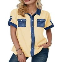 Hait ženski džepovi s kratkim rukavima na vrhu majica sa labavim reverznim vratom Business gumb za blok