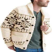 Langwyqu Jesen Zimski muški ovratnik Cardigan tiskani muški džemper sa džepovima