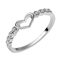 Francuska Dimple Valentine's DayLove prsten nakit Ženski prsten Hollow Set Crystal Heart Modni nakit
