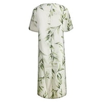 Ljetne haljine za žene kratki rukav Dužina gležnjana modna cvjetna linijska plaža Henley haljina zelena