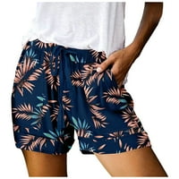 Hanas Hlače dame kratke hlače visokog struka tiskane ravne nacrtane ljetne na plaži na plaži sa džepom Royal Blue XXL