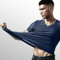 IOPQO MENS majica Muška ljetna prozračna svilena košulja kratkih rukava Uzgajajte fitness mokren v izrez kratki seeelve majice za muškarce Plavo + 3xl