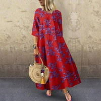 Plus size Ljeto Maxi haljine za žene Casual Loop Fit Floral Print rukave udobne duge haljine vrat