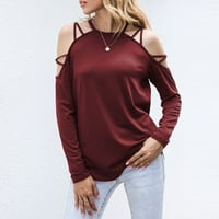 S gornjih ramena za žene seksi dugih rukava hladno hladno rame Criss Cross Tee Solid Color izrezana