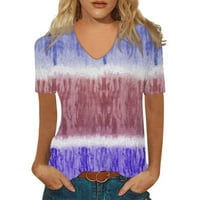 Ženski ljetni vrhovi Ženska majica kratkih rukava ispisana V-izrez imitacija pamuk Top Purple, XXXL
