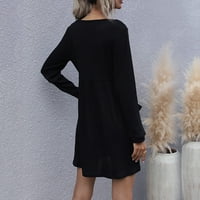 Comfy ženska casual haljina - crna dugih rukava kratka V-izrez obična haljina crna xl