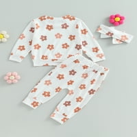 Biayxms Toddler Girl Fall odijelo s dugim rukavima cvjetna dukserica + hlače + traka za glavu za zimsku odjeću