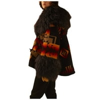 Ženski zimski kaput- casual rog kopča Retro tiskani jakna s dugim rukavima džepne kapute crna s