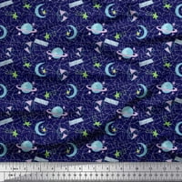 Soimoi Blue Rayon Crepe tkanina Mjesec i zvijezde Galaxy Ispiši šivanje tkanine dvorište široko