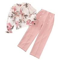 Slatka modna odjeća set za djevojčice za djecu za bebe odjeću dugi ruffled rukavi cvjetni print tisak