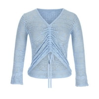 Pad džemperi za žene moderne fit džemper pulover V-izrez džempere za djevojke plave m