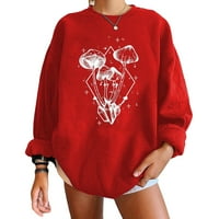 Usjev vrh stabilne odjeće ženska casual modna dukserica Ispis pulover s dugim rukavima TOP crveni l