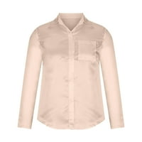 Ženski satenski gumb dolje majice valjaju dugi rukav dečko stil rever v Crt Solid casual radne bluze