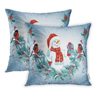 Božićni snjegović u Santa Hat Bo Garland Funny Bullfinches Godina jastučni jastuk, skup od 2