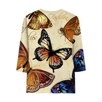 Hanas ženska modna ležerna majica, leptir tiskani okrugli vrat Bluza sa sedam točaka, vintage opušteni fit vrhovi