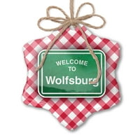 Ornament tiskani jedno oboren zeleni putni znak Dobrodošli u Wolfsburg Božić Neonblond