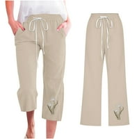 Capris pantalone za žene Ležerne prilike sa ljetnim punijom pamučne posteljine široke noge Capris Lagane