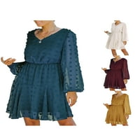 Qiylii Ženska haljina V izrez dugih rukava visoka struka Plišana polka Dot a obložena midi haljina