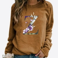 Fall Womens Duketshirts Funny Pisma cvjetni uzorak Grafički dugi rukav Crewneck Prevelike majice Lagana
