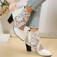 Sandale za šetnju ženske dame Ženske žene modne prozračne mreže kožne ploče izvezene sandale za cvijeće debele visoke pete kratka, bijela 7