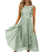 Baberdicy Ležerna haljina Ženska šifon patchwork okrugli vrat Seckin Print Maxi suknja Duga haljina haljina zelena l3