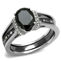 Par prsten zrno crno ovalni rez CZ Vjenčani prsten set mens CZ Dvije tonske trake W5m12