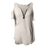 Bazyrey ženska bluza Žene V-izrez Čvrsti kratki rukav šuplji vrpci Tunički patent zatvarač Majica Majica