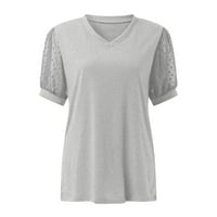 Ženski peplum vrhovi labavih majica majica nasutna ruka modna puff rukava casual majica kratkih rukava Tee Sivi XL