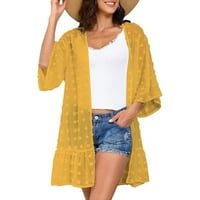 Xinqinghao Cardigan kaput za žene modna ženska čvrsta plaža za sunčanje za kosu za kosu pokrovite kardigan ženski kardigan žuti s