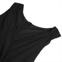 Ženska midi sandurma V-izrez Solidna ručna haljina bez rukava Black XL