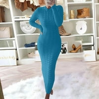 Haljine za žene plus veličine ženski klirens posada vrata s dugim rukavima, puni maxi vruće prodajne haljine plave xxl