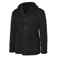 Tking modni muški jesen zima nova kapuljača čista boja labava povremena plišana jakna - crna m